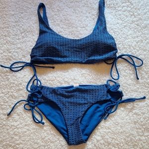 Blue Sparkly Textured Bikini Set